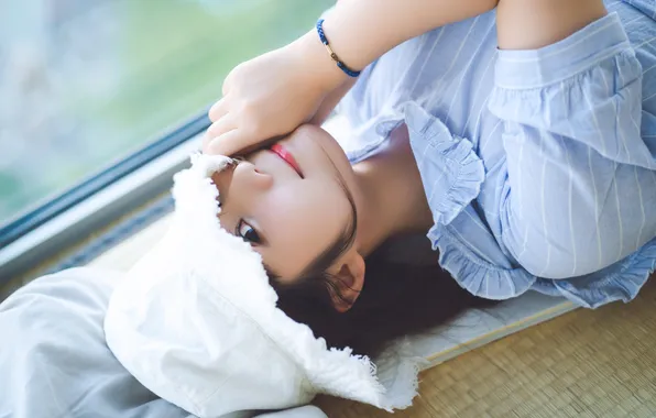 Beautiful, Asian, Model, Woman, Pretty, Window, Close Up, Close Shot