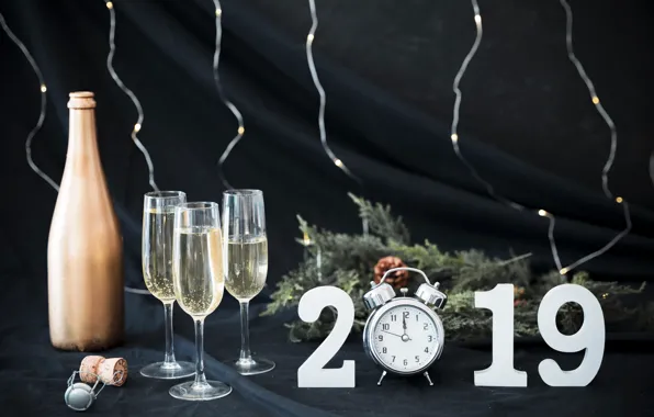 Праздник, часы, Новый Год, бокалы, Winter, декор, New year, Celebration