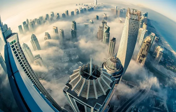 Небо, город, туман, Дубаи, Дубай, ОАЭ