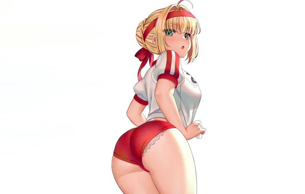 Girl, sexy, ass, shorts, green eyes, anime, beautiful, short hair