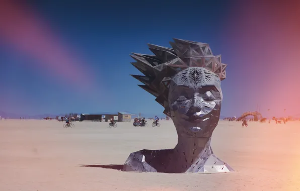 Nevada, США, Burning Man, Безмятежная улыбка, Горящий человек, Serene Smile, Пустыня Блэк-Рок, Фестиваль искусств