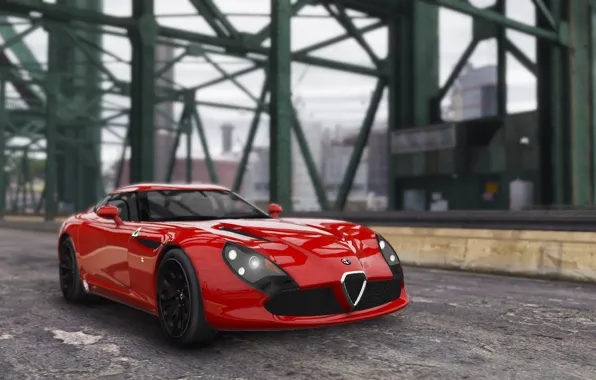 Красный, мост, Alfa Romeo, TZ3, GTA 5, Stradale