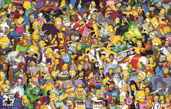 Постер, The Simpsons, 25 Лет, Мультгерои, 25th Anniversary, Симпcоны, Poster
