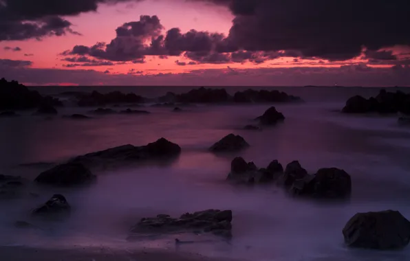 Картинка море, закат, природа, камни
