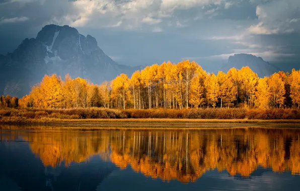 Картинка осень, деревья, горы, природа, озеро, отражение
