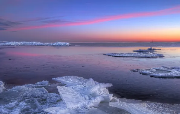 Картинка море, пейзаж, закат, лёд