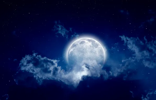 Картинка небо, пейзаж, ночь, Луна, moon, лунный свет, sky, landscape