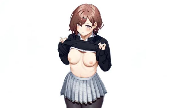 Girl, sexy, brown hair, nipples, boobs, anime, beautiful, short hair