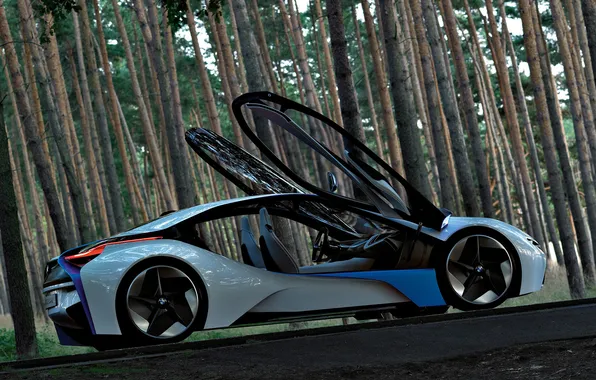 Картинка авто, Concept, лес, двери, BMW, Vision, EfficientDynamics