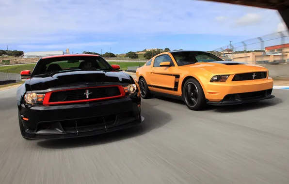 Картинка оранжевый, чёрный, скорость, Mustang, Ford, мустанг, Boss 302, black
