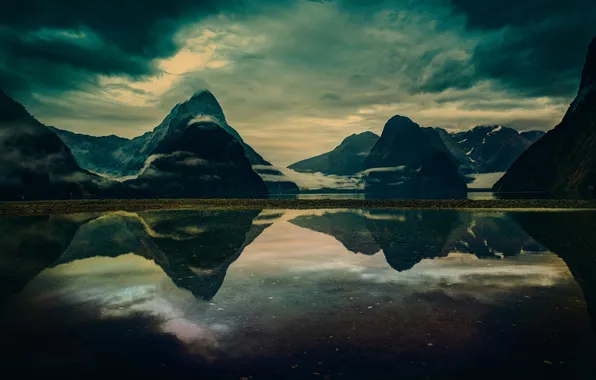 Картинка вода, облака, горы, озеро, отражение