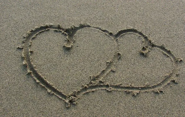 Картинка песок, пляж, настроения, сердце, сердечки