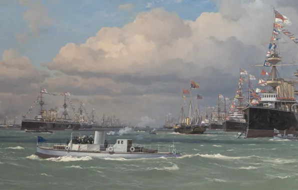 Море, масло, корабли, Eduardo De Martino, Эдоардо де Мартино, The Naval Review at Spithead