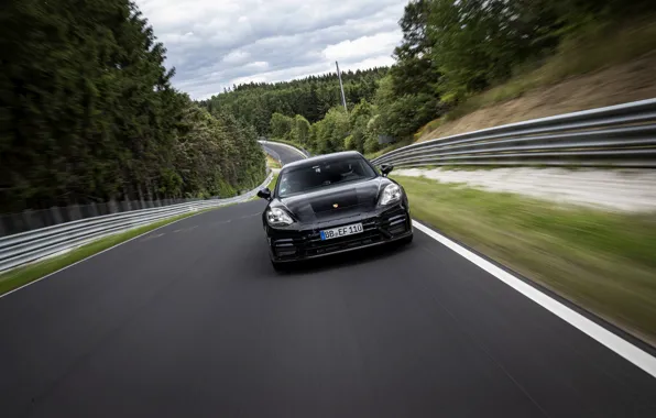 Картинка чёрный, Porsche, Panamera, Nürburgring, прямая, 2020, Nordschleife, предсерийный