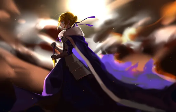 Девушка, закат, Saber, Fate / Stay Night, Судьба Ночь схватки