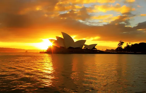 Картинка облака, закат, Австралия, театр, Сидней, Australia, вода., sity