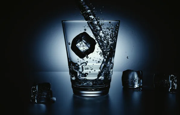 Картинка вода, стакан, лёд, струя, Water ad