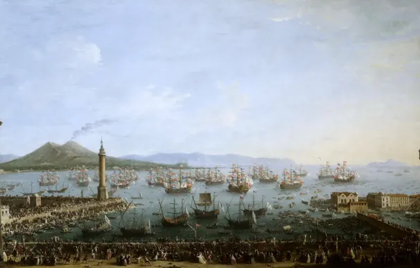 Картинка картина, морской пейзаж, Антонио Джоли, Вид на Порт Карла де Бурбона из Дока