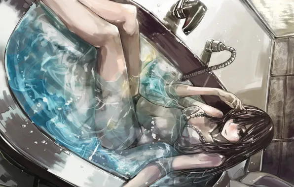 Ванна, лежит, girl, Bathroom, bath