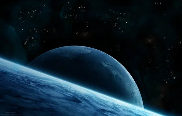 Картинка Star, Blue, planet, asteroid, Sci Fi