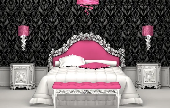 Картинка комната, розовый, кровать, Интерьер