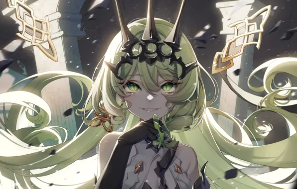 Девушка, корона, колонны, Mobius, Honkai Impact 3rd