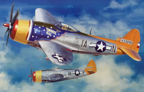Картинка war, art, painting, drawing, ww2, illustration, american aircraft, P-47 Thunderbolt