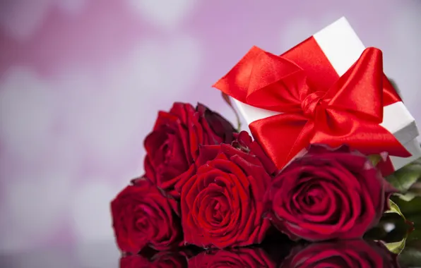 Картинка red, love, romantic, gift, roses, красные розы, valentine`s day