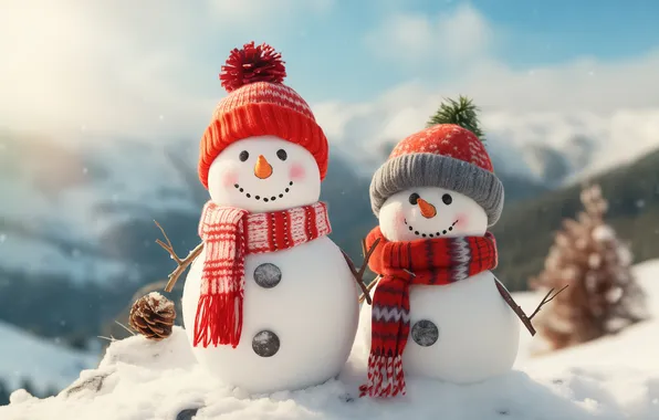 Картинка зима, снег, Рождество, Новый год, снеговик, Christmas, winter, snow