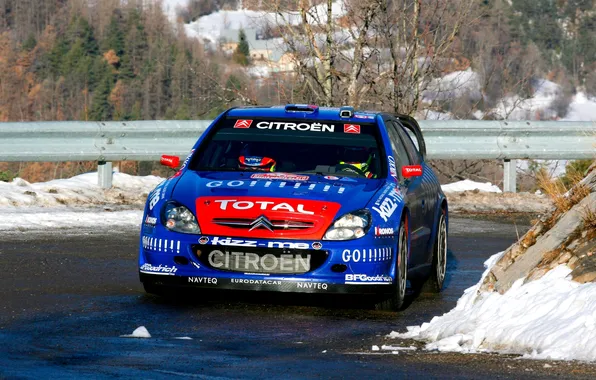Картинка Зима, Авто, Синий, Спорт, Citroen, Фары, WRC, передок