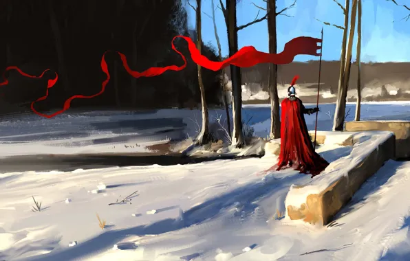 Картинка Зима, Снег, Воин, Рыцарь, Concept Art, Characters, Dominik Mayer, Environments