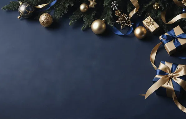 Фон, Рождество, Новый год, golden, Christmas, balls, background, tree