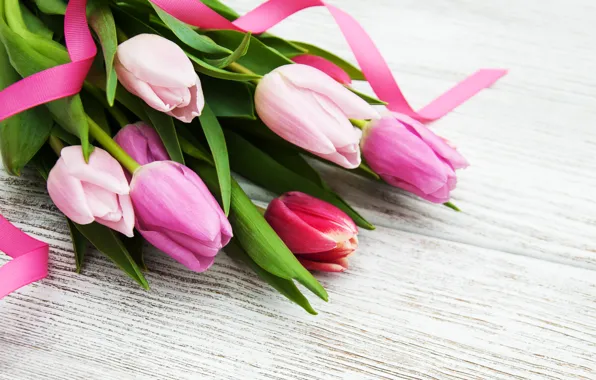 Цветы, букет, colorful, тюльпаны, wood, pink, flowers, tulips
