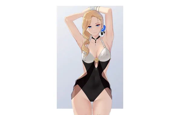 Girl, sexy, cleavage, long hair, boobs, sexy girl, anime, blue eyes