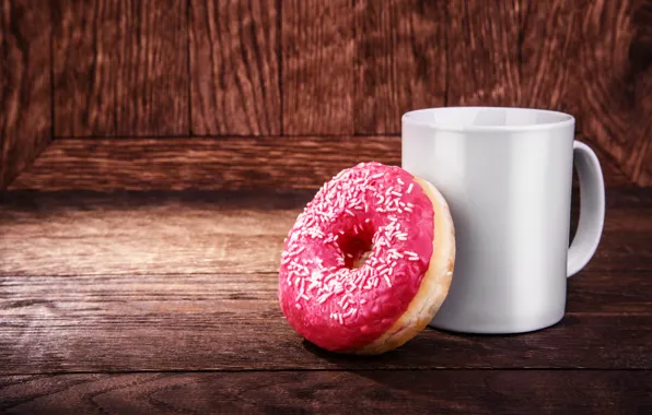 Пончик, pink, cup, глазурь, coffee, donut, чашка кофе