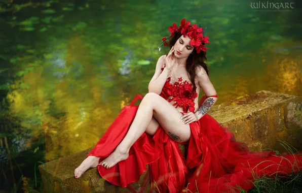 Девушка, цветы, природа, поза, стиль, ноги, макияж, костюм