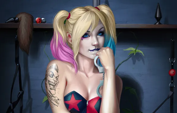 Картинка colors, girl, fantasy, cleavage, blue, pink, blue eyes, Joker