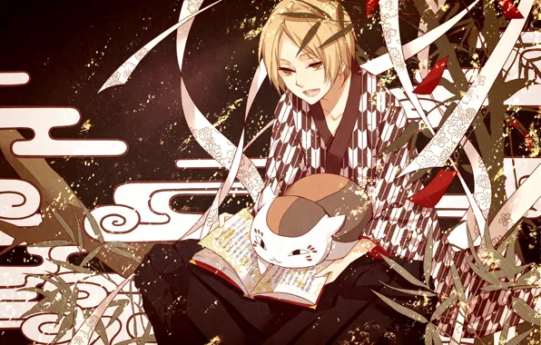 Кот, аниме, демон, арт, парень, Natsume Yuujinchou, Няко-сенсей, Тетрадь друзей Натсуме