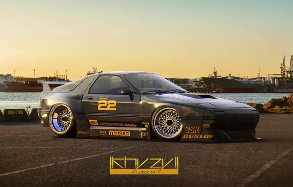 Асфальт, корабли, порт, автомобиль, KS RX7