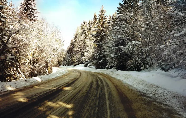 Картинка зима, дорога, снег, деревья, природа, фото, дороги, зимние обои