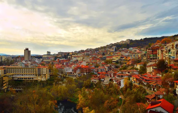 Картинка Дома, Осень, Панорама, Крыши, Здания, Fall, Autumn, Болгария