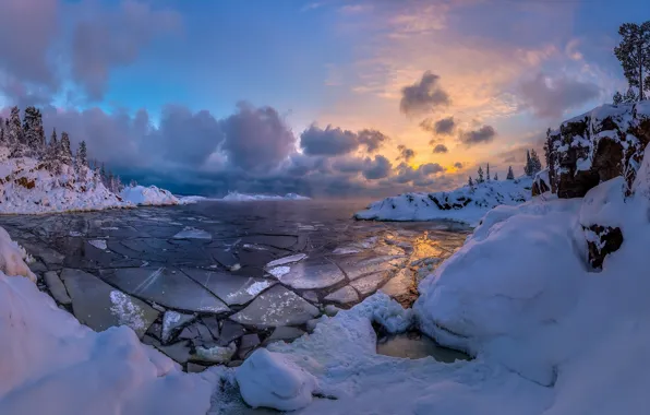 Картинка зима, снег, озеро, лёд, Ладожское озеро, Карелия, Фёдор Лашков