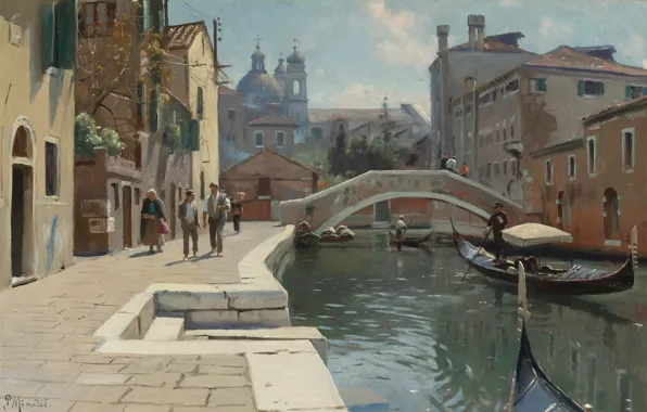 Датский живописец, 1928, Петер Мёрк Мёнстед, Peder Mørk Mønsted, Danish realist painter, Канал в Венеции, …
