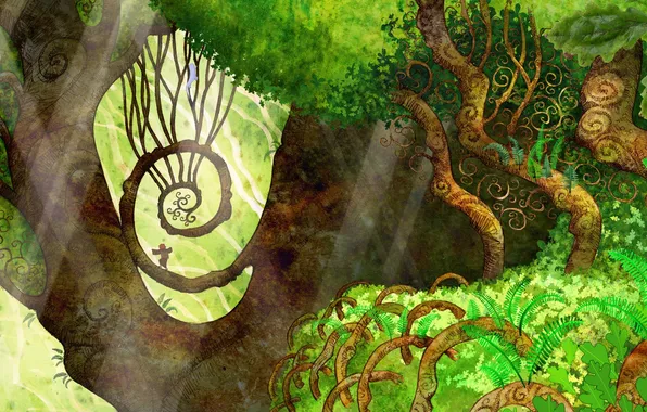Картинка лес, деревья, фентези, мультфильм, красота, Эшлинг, Тайна Келлс, The Secret of Kells