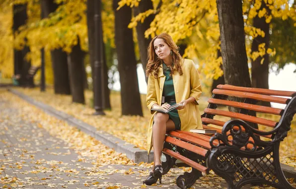 Девушка, милая, модель, Осень, Обои, Туфли, шатенка, Каблуки