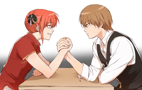 Девушка, аниме, арт, парень, Gintama, Okita Sougo, Kagura