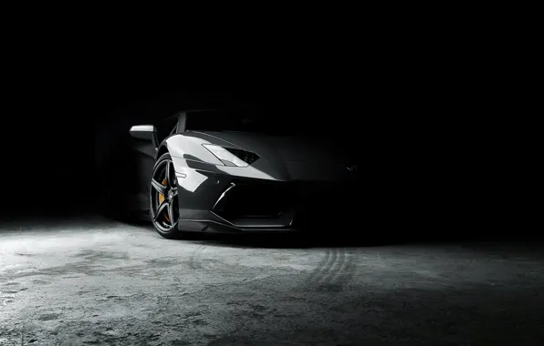 Lamborghini, вид спереди, aventador, lp700-4, ламборгини, авентадор, во тьме