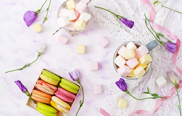 Цветы, colorful, десерт, pink, flowers, пирожные, сладкое, sweet