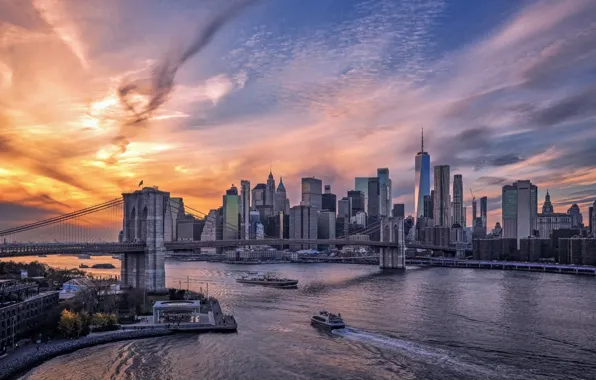 Sunset, Brooklyn Bridge, Lower Manhattan