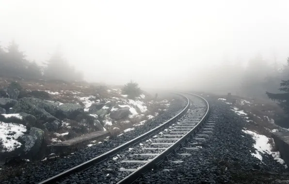 Природа, туман, железная дорога